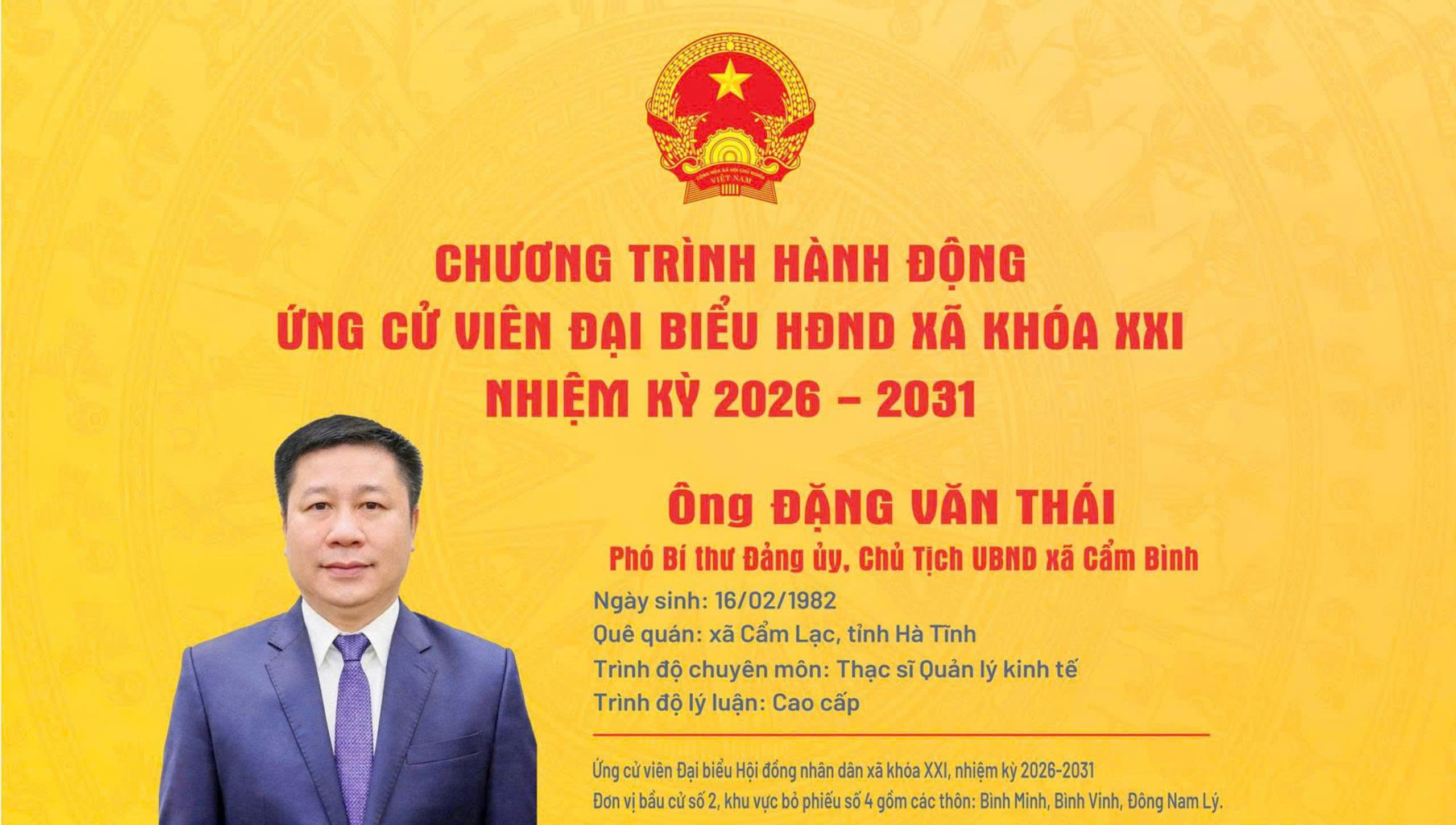 Chương trình hành động của ứng cử viên Đại biểu HĐND xã khóa XXI Ông Đặng Văn Thái – Phó Bí thư Đảng ủy, Chủ tịch Ủy ban Ok king nạp rút thần tốc xã. 