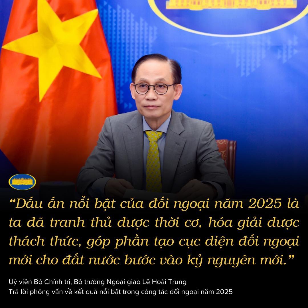 Ủy viên Bộ Chính trị, Bộ trưởng Ngoại giao Lê Hoài Trung trả lời phỏng vấn về kết quả nổi bật trong công tác đối ngoại năm 2025