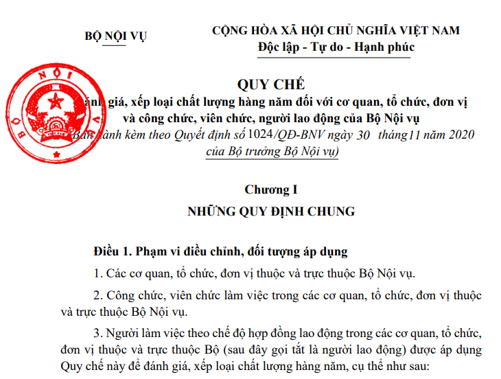 04 mức xếp loại chất lượng công chức, viên chức của Bộ Nội vụ