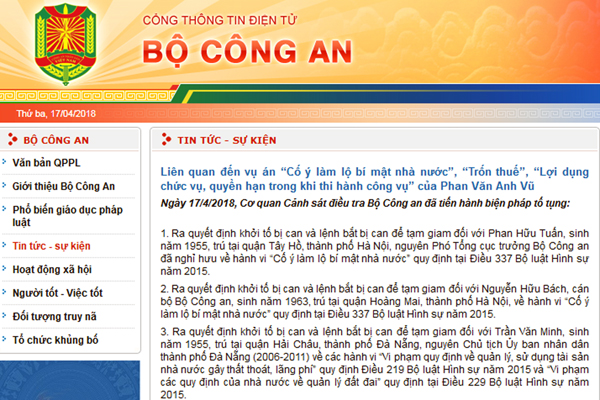  Bắt nguyên Phó Tổng cục trưởng Bộ Công an, nguyên Chủ tịch UBND TP Đà Nẵng 